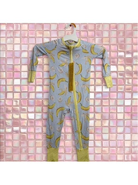 Baby EllivviBebe Banana Print Footie Pajamas 18-24 Months Blue Yellow